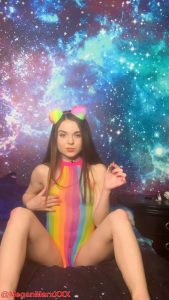Megan Marx – Smoke and Tease In Rainbow Lingerie